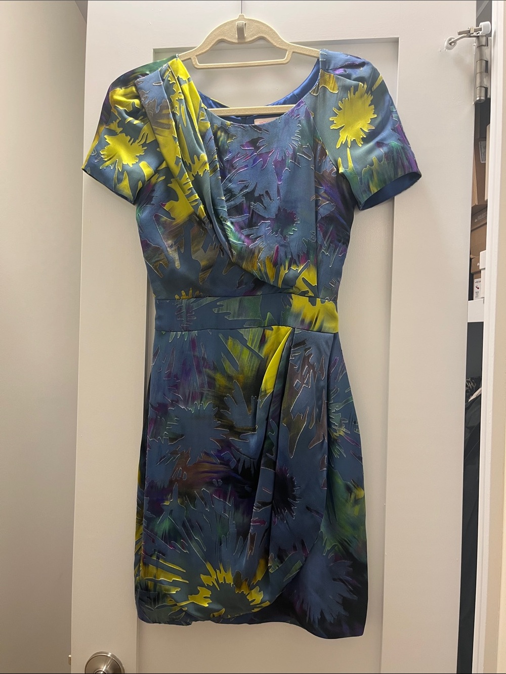 Matthew Williamson Blue Floral Mini Dress with Yellow Accents